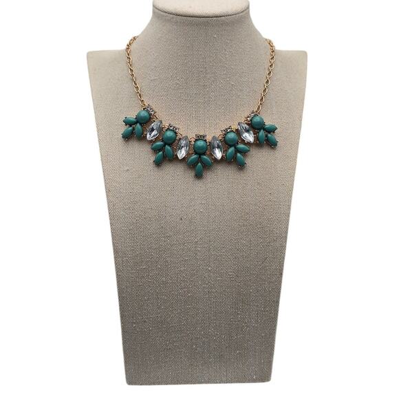 etc! Gold Tone Faux Jewels Blue Tones Statement Stylish Necklace - Picture 3 of 7